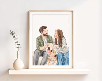 Custom Watercolor Couple Portrait, Anniversary Gift for Boyfriend