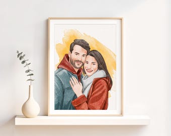 Custom Watercolor Couple Portrait: Personalized Engagement Gift, Gift for Couples