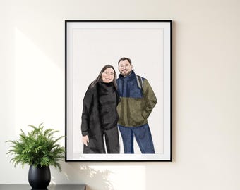 Custom Hand-Painted Watercolor Portrait, First Anniversary Gift for Husband
