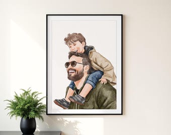 Spersonalizowany portret rodzinny w akwarelach, spersonalizowany prezent na Dzień Ojca