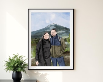 Custom Watercolor Portrait, Anniversary Gift, Personalized Couple Art