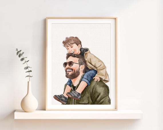 Custom Family Watercolor Portrait, Personalized Father's Day Gift, Painting from Photo