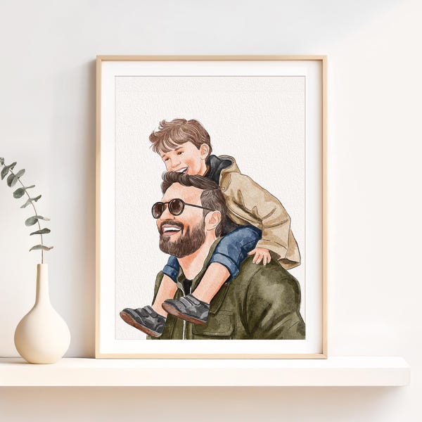 Custom Family Watercolor Portrait, Personalized Father's Day Gift, Painting from Photo