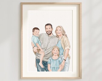 Custom Hand-Painted Watercolor Portrait, Family Painting from Photo, Personalized Gift for Parents