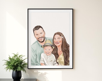 Handmålat personligt familjeporträtt i akvarell, personlig present