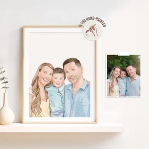 Portrait de famille personnalisé à l'aquarelle, cadeau personnalisé pour la fête des pères, tableau à partir d'une photo image 7