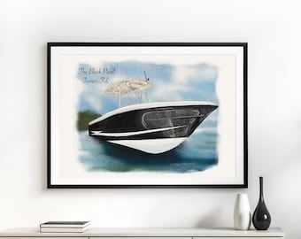 Custom Boat Watercolor Painting From Photo, Personalized Yacht Portrait