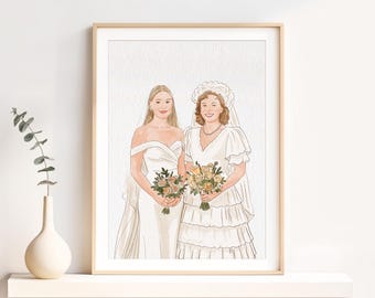 Custom Watercolor Wedding Portrait: Mother of the Bride Gift, Hand-Painted Painting from Photo