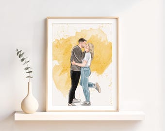 Custom Watercolor Couple Portrait, Anniversary Gift for Couples, Personalized Painting