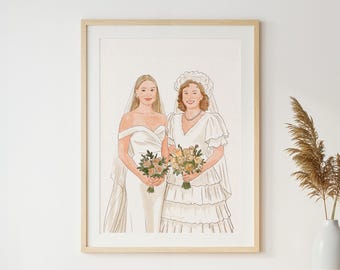 Custom Watercolor Wedding Portrait: Mother of the Bride Gift, Hand-Painted Painting from Photo