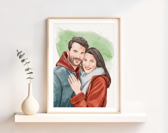Custom Watercolor Couple Portrait, Anniversary Gift for Boyfriend, Painting from Photo