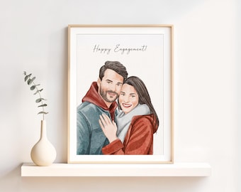 Custom Watercolor Couple Portrait: Personalized Engagement Gift, Girlfriend Gift