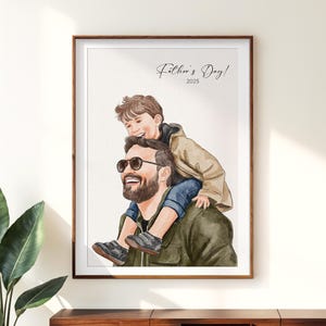 Custom Watercolor Painting, Personalized First Father&#39;s Day Gift, Family Portrait from Photo, New Dad Gift, Gift for Grandpa, Gift for Him