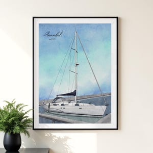 Op maat gemaakt aquarelbootportret van foto: gepersonaliseerd zeemanscadeau