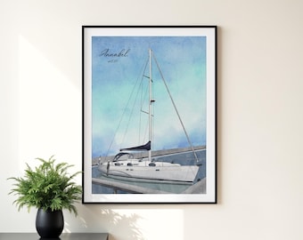 Retrato de barco en acuarela personalizado a partir de una foto: regalo marinero personalizado