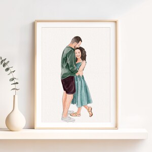 Handgeschilderde aquarel, aangepast portret paar, gepersonaliseerd verjaardagscadeau, cadeau vriendje, cadeau voor hem, tekening van foto