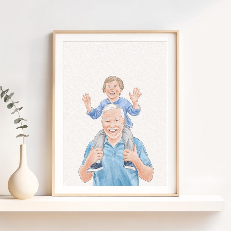 Portrait de famille personnalisé à l'aquarelle, cadeau personnalisé pour la fête des pères, tableau à partir d'une photo image 2