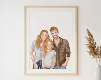 Custom Family Portrait, Personalized Gift For Parents, Hand-Painted Watercolor Painting from Photo