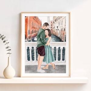 Custom Watercolor Couple Portrait: Personalized Engagement Gift, Gift for Couples