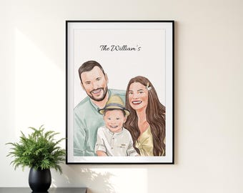 Custom Hand-Painted Watercolor Family Portrait, Personalized Gift