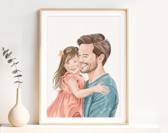 Spersonalizowany, ręcznie malowany akwarelami portret rodzinny, spersonalizowany prezent na Dzień Ojca