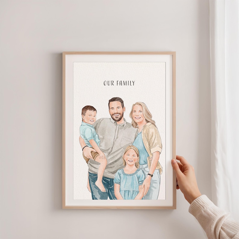 Portrait de famille personnalisé à l'aquarelle, cadeau personnalisé pour la fête des pères, tableau à partir d'une photo image 8