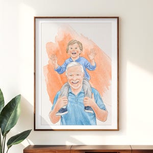 Custom Family Portrait Painting, Personalized Gift for Grandpa, Father&#39;s Day Gift, Custom Gift for Dad, Watercolor Portrait from Photo