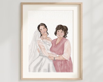 Handgemaltes Aquarell Hochzeitsportrait: Mutter der Braut Geschenk, Generationen Malerei