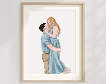 Custom Watercolor Couple Portrait, 1st Anniversary Gift for Wife, Hand-Painted