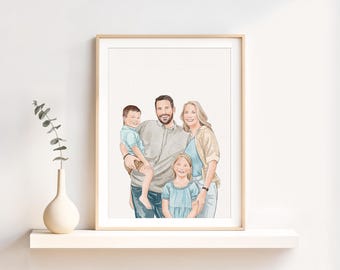 Custom Watercolor Family Portrait: Gift For Christmas, Hand-Painted Painting from Photo