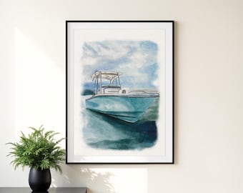 Aangepaste boot aquarelportret, gepersonaliseerd jachtschilderij, cadeau voor hem