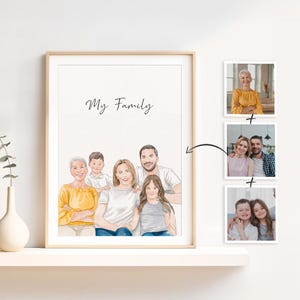 Portrait de famille personnalisé à l'aquarelle, cadeau personnalisé pour la fête des pères, tableau à partir d'une photo image 6