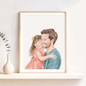 Portrait de famille personnalisé à l'aquarelle, cadeau personnalisé pour la fête des pères, tableau à partir d'une photo image 3