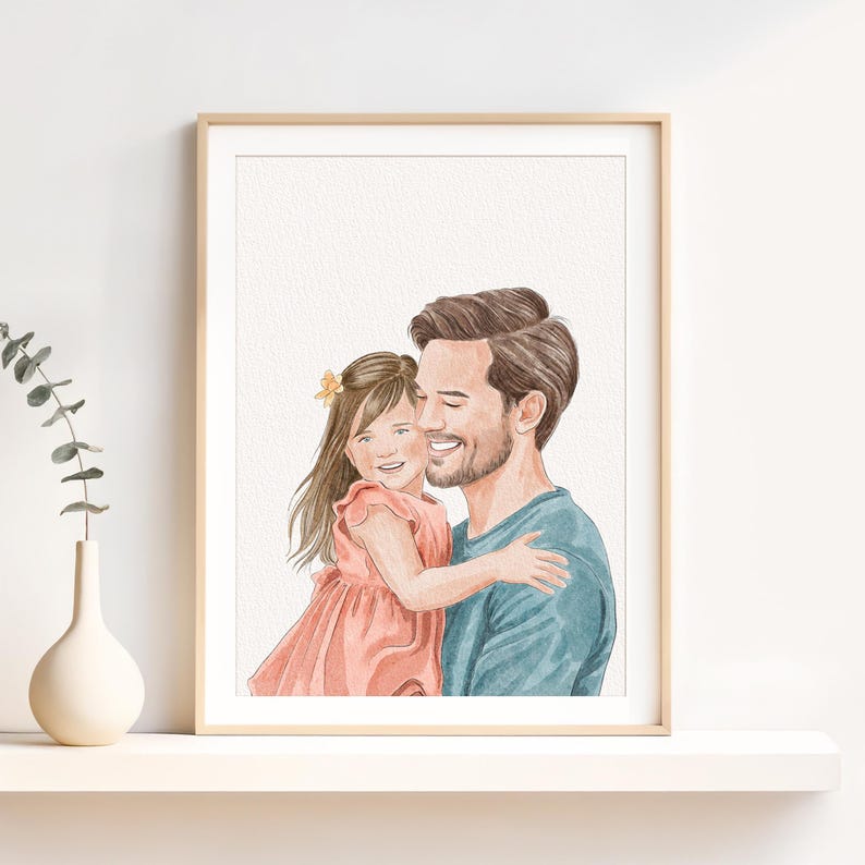 Portrait de famille personnalisé à l'aquarelle, cadeau personnalisé pour la fête des pères, tableau à partir d'une photo image 3