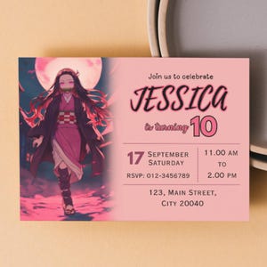 Invito di compleanno Nezuko, Invito Nezuko, Compleanno Nezuko, Nezuko, Biglietto di compleanno Nezuko, Slayer Nezu, Anime Manga Nezu