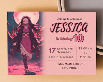 Nezuko Birthday Invitation, Nezuko Invitation, Nezuko Birthday, Nezuko, Nezuko Birthday Card, Slayer Nezu, Anime Manga Nezu