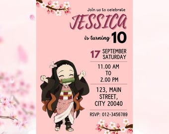 Nezuko Birthday Invitation, Nezuko Invitation, Nezuko Birthday, Nezuko, Nezuko Birthday Card, Slayer Nezu, Anime Manga Nezu