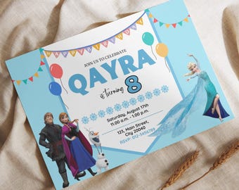 Frozen Birthday Invitation Canva, Frozen Theme Birthday Invitation, Frozen Invitation Canva, Frozen Birthday Inv, Frozen Birthday Part