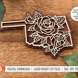 Oklahoma Rose SVG | Flower SVG | Laser Cut File | State SVG | Oklahoma Ornament | Oklahoma Cut File | Glowforge | Cricut | Silhouette
