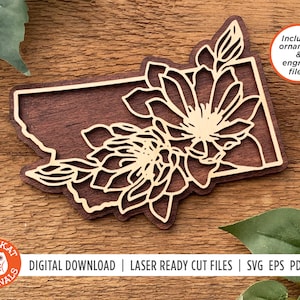Montana Bitterroot SVG | Flower SVG | Laser Cut File | State SVG | Montana Ornament | Montana Cut File | Glowforge | Cricut | Silhouette