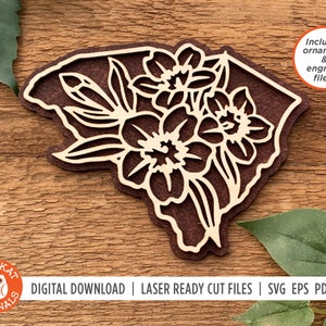 South Carolina Gelb Jessamine SVG | Blumen SVG | Lasergeschnittene Datei | South Carolina Ornament | SC-Schnittdatei | Glowforge | Cricut | Silhouette