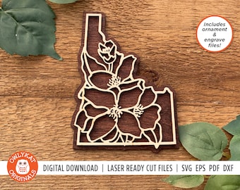 Idaho Syringa SVG | Flower SVG | Laser Cut File | State SVG | Idaho Ornament | Idaho Cut File | Glowforge | Cricut | Silhouette