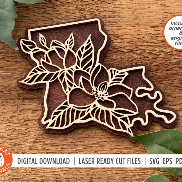 Louisiana Magnolia SVG | Flower SVG | Laser Cut File | State SVG | Louisiana Ornament | Louisiana Cut File | Glowforge | Cricut | Silhouette