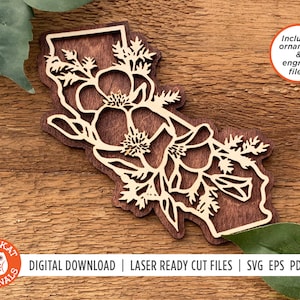 Pavot de Californie SVG | Fleur SVG | Fichier découpé au laser | État SVG | ornement californien | Fichier de coupe californien | Forgelumineuse | Cricut | Silhouette