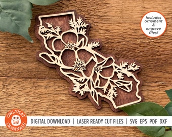 California Poppy | State Flower | Ornament | Sign | SVG Laser Cut File | Digital Download