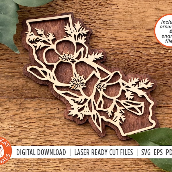 California Poppy SVG | Flower SVG | Laser Cut File | State SVG | California Ornament | California Cut File | Glowforge | Cricut | Silhouette