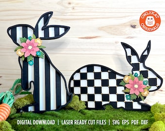 Floral Easter Bunny SVG: Patterned Shelf Sitter Laser Cut File (Digital Download)