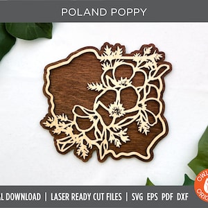Poland Poppy | Poland Wall Sign | Poland Ornament | Poland Laser Cut SVG | Poland Glowforge SVG | Flower SVG