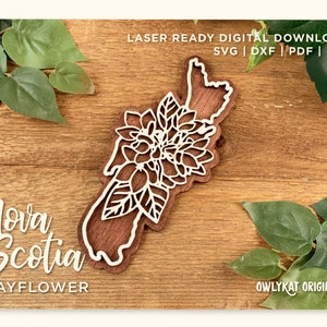 Nova Scotia | Meibloem | Canada | Provincie | Wandbord | Lasergesneden | Gloedforge | Digitaal bestand | SVG | Directe download