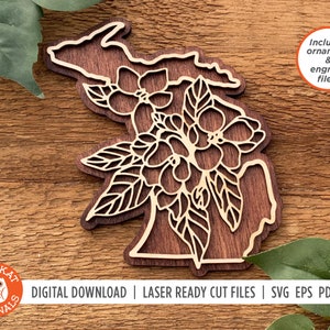 Michigan Apple Blossom SVG | Flower SVG | Laser Cut File | State SVG | Michigan Ornament | Michigan Laser | Glowforge | Cricut | Silhouette